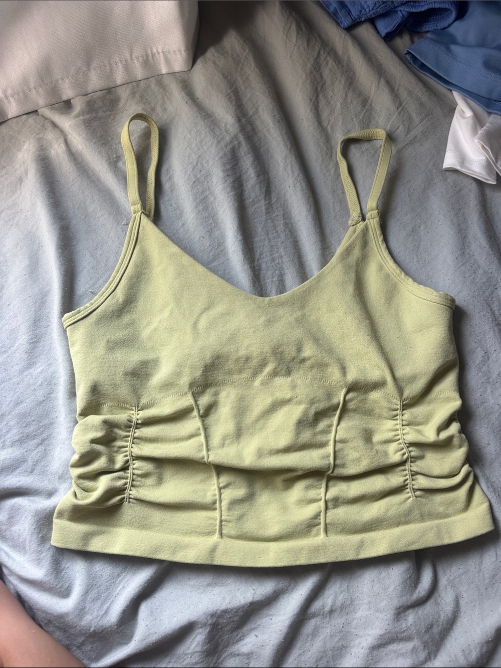 Free People Light Lime Ruched Spaghetti Strap Crop Camisole